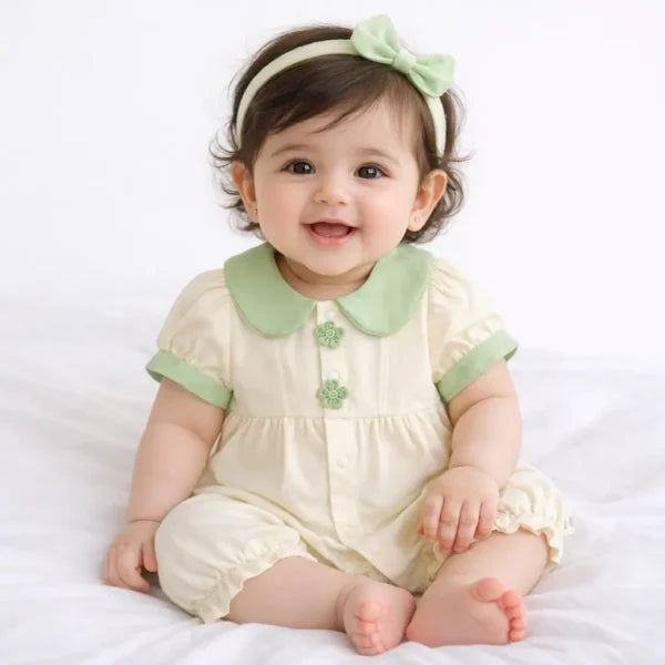 Collar Romper Floral Buttons – Cute Summer Outfit – Imported – 0 to 24M