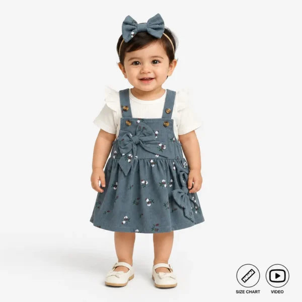 Imported Floral Pinafore Dress Set for Baby Girls 0 to 18M