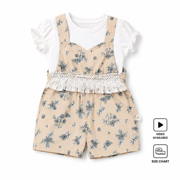 Imported Floral Suspender Romper Set Puff Sleeve 6M to 3Y