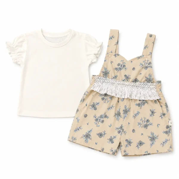 Imported Floral Suspender Romper Set Puff Sleeve 6M to 3Y