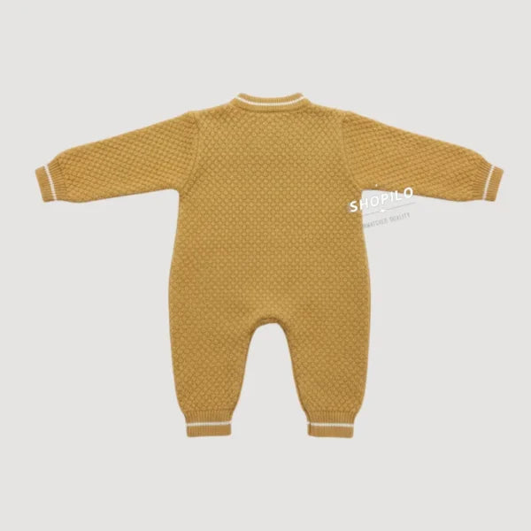 Imported Knitted Romper for Winters Teddy Bear Patch 0 to 24M