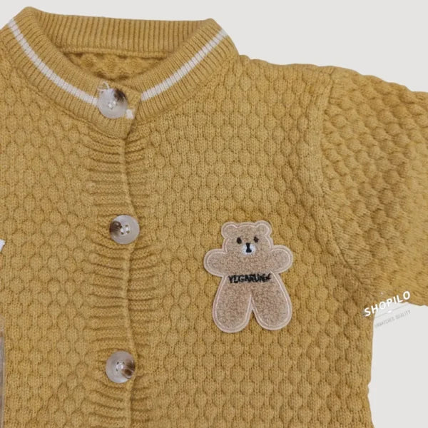 Imported Knitted Romper for Winters Teddy Bear Patch 0 to 24M