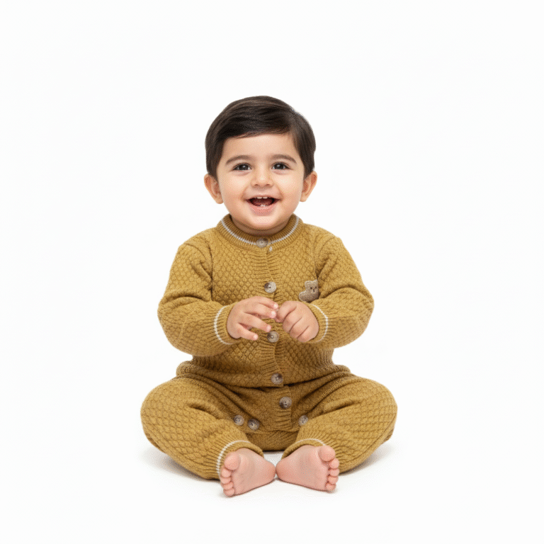 Imported Knitted Romper for Winters Teddy Bear Patch 0 to 24M