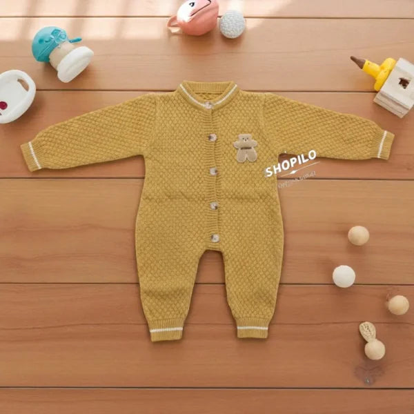 Imported Knitted Romper for Winters Teddy Bear Patch 0 to 24M