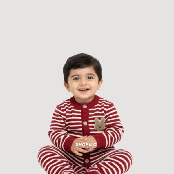 Imported Knitted Romper for Winters Cute Teddy Patch 0 to 24M