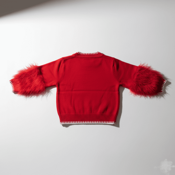 Imported Red & White Stylish Outfit for Girls – Bow Accents and Furry Sleeves
