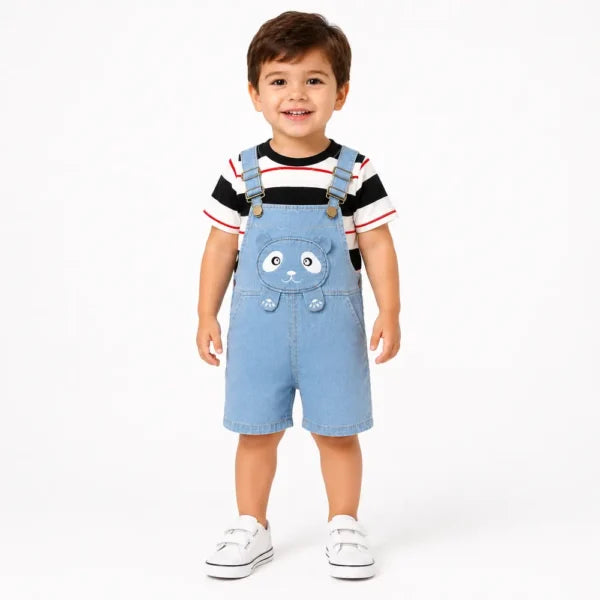 Imported Striped T Shirt & Bear Denim Dungaree 6M to 4Y