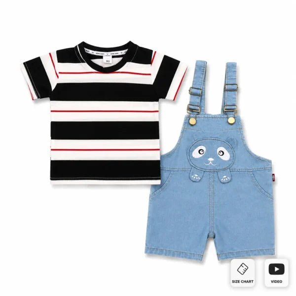 Imported Striped T Shirt & Bear Denim Dungaree 6M to 4Y