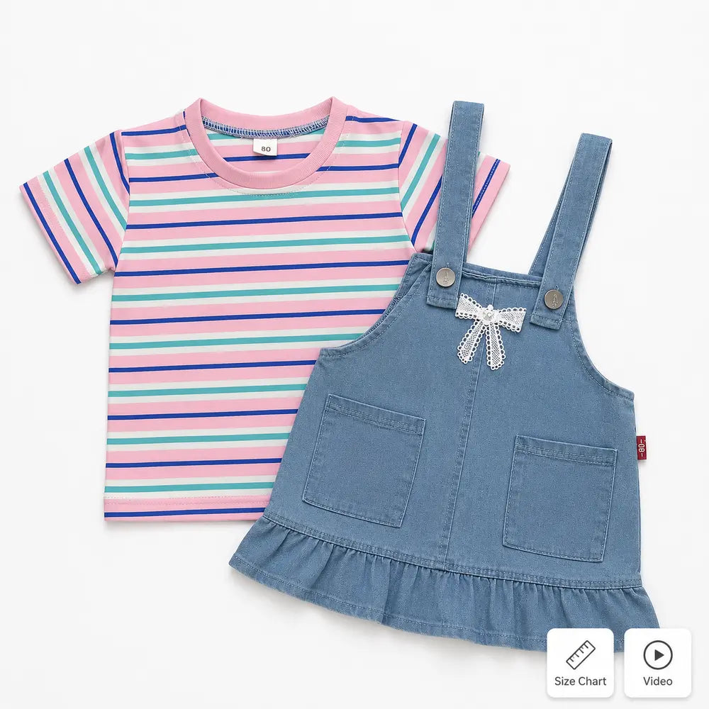 Imported Striped T Shirt & Denim Dungaree 6M to 4Y