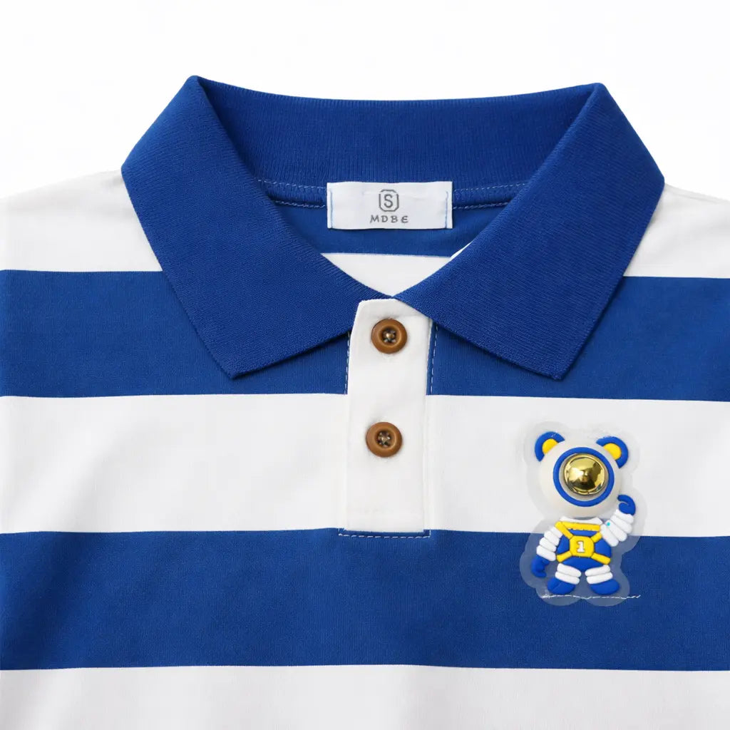 Imported Polo Shirt BLUE – Cute Bear Character Patch (Imported) – 6M to 6Y closeup