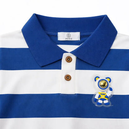 Imported Polo Shirt BLUE – Cute Bear Character Patch (Imported) – 6M to 6Y closeup
