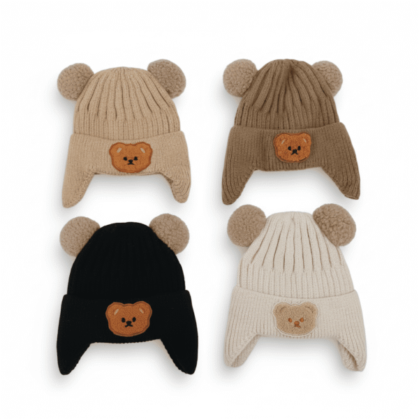 Knitted Winter Cap Available in 4 Colors (1Y-30M)- Cute Teddy Ear – Imported
