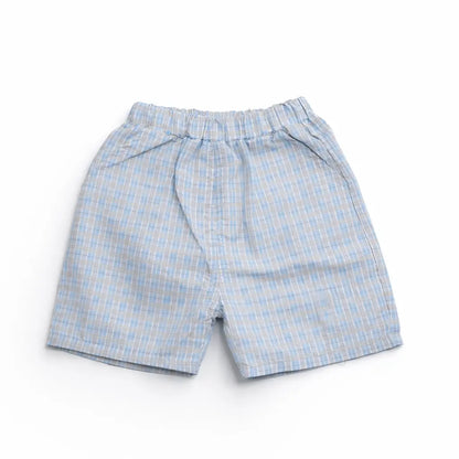 Light Blue Plaid Waistcoat 2-Piece Outfit – Pockets – 1 to 5Y