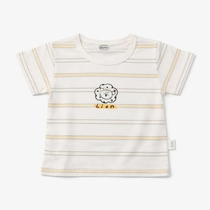Lion Patch Dungaree Romper & Striped T-Shirt (Imported) – 12M to 3Y