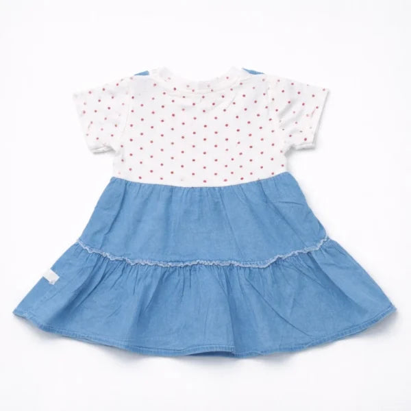Polka Dot Denim Pinafore Dress Set – 1 TO 6Y