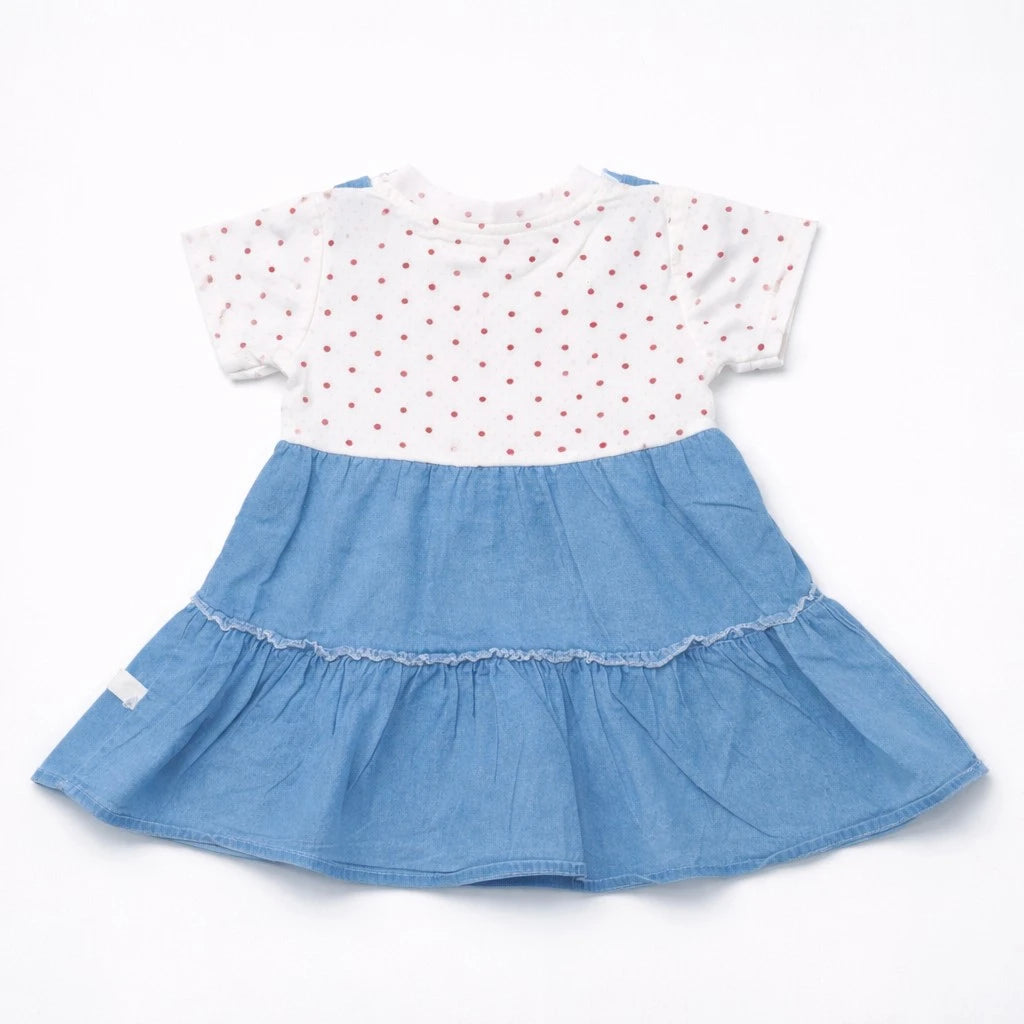 Polka Dot Denim Pinafore Dress Set – 1 TO 6Y