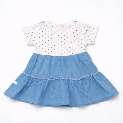Polka Dot Denim Pinafore Dress Set – 1 TO 6Y