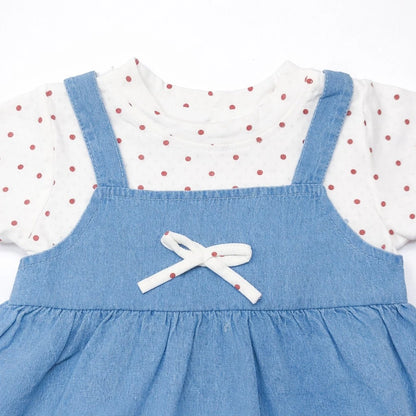 Polka Dot Denim Pinafore Dress Set – 1 TO 6Y