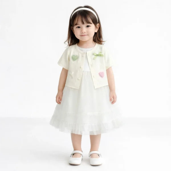 Ribbed Cardigan Tulle Tutu Dress Set – Imported – 1 TO 6Y