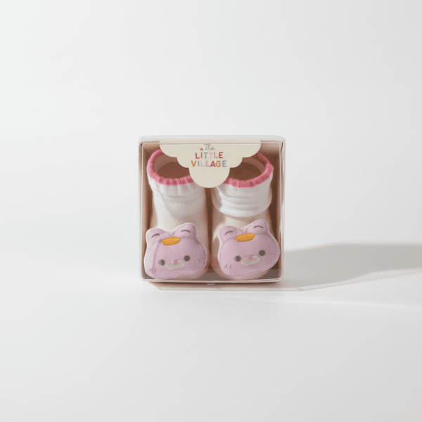 The Little Village Baby Socks – Dark Pink (Soft Cotton) – 3D Animal Design