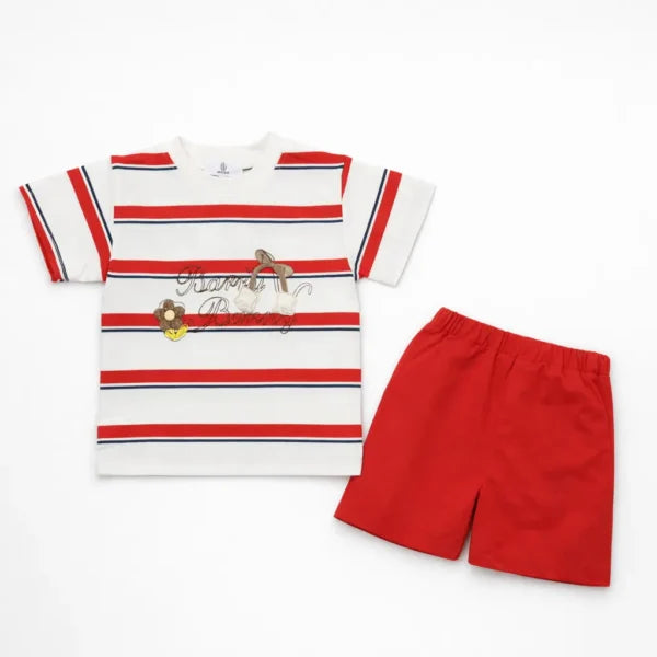 Nautical Striped T-Shirt and Red Shorts (Imported) – 6M to 3Y