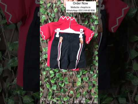 AM Dinosaur Red Polo Shirt Suspender Shorts 0 to 3Y