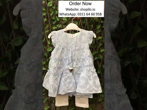 3 Pc Embroidered Frock Suit with Tights & Locket 1 – 6Y