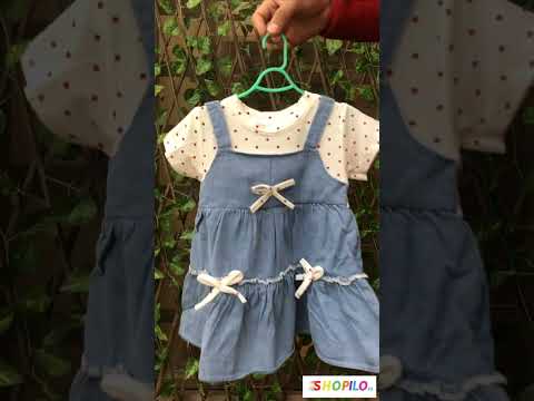 Polka Dot Denim Pinafore Dress Set – 1 TO 6Y