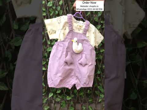 Imported Duck Print Dungaree Purple Romper Set 6M TO 4Y